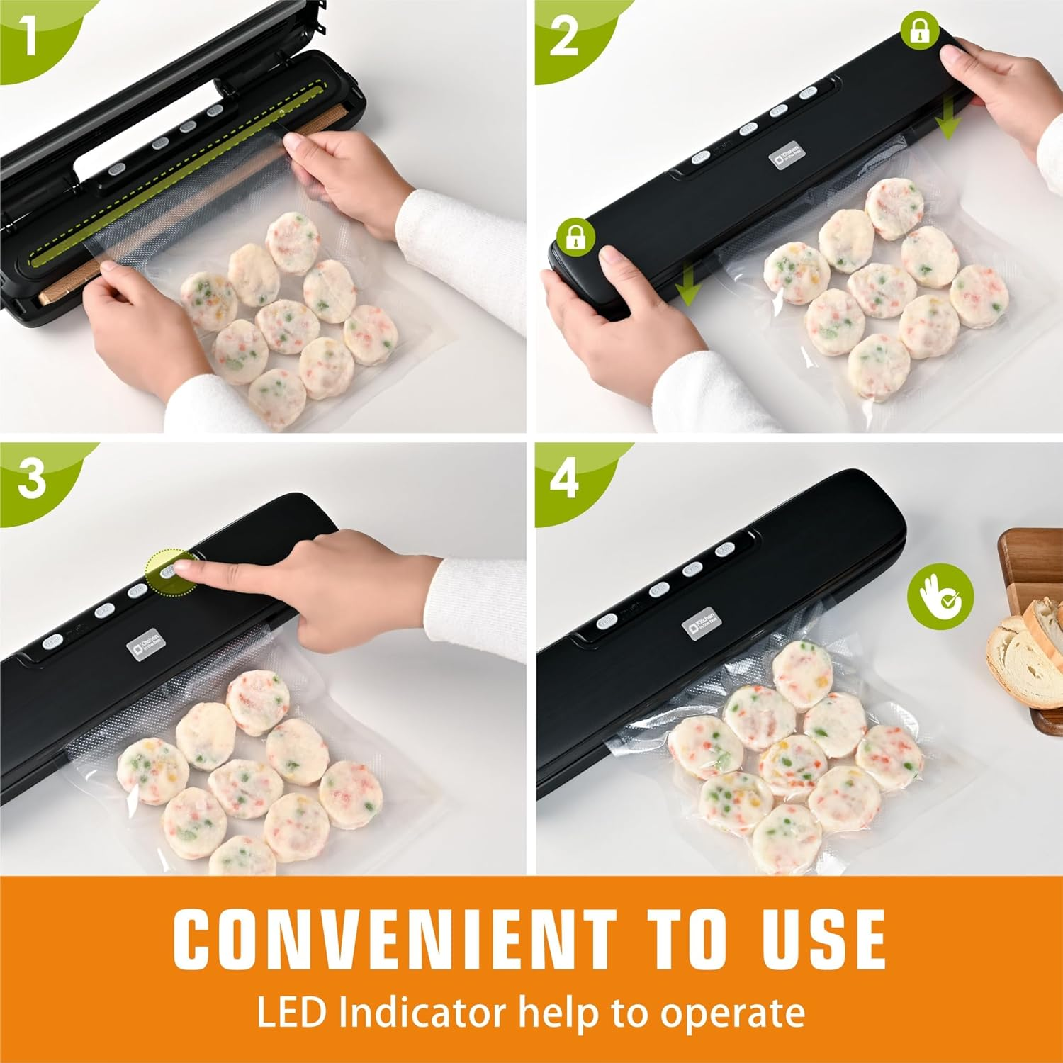 Kitchen in the Box Vacuum Sealer Automatic Sealing Machine for Food Preservation, Food Sealer 32Cm Wide Strip, Dry Moist Modes, 5 Temp Levels, External Vacuum, with 15 Bpa-Free Bags, Compact Design image number 3