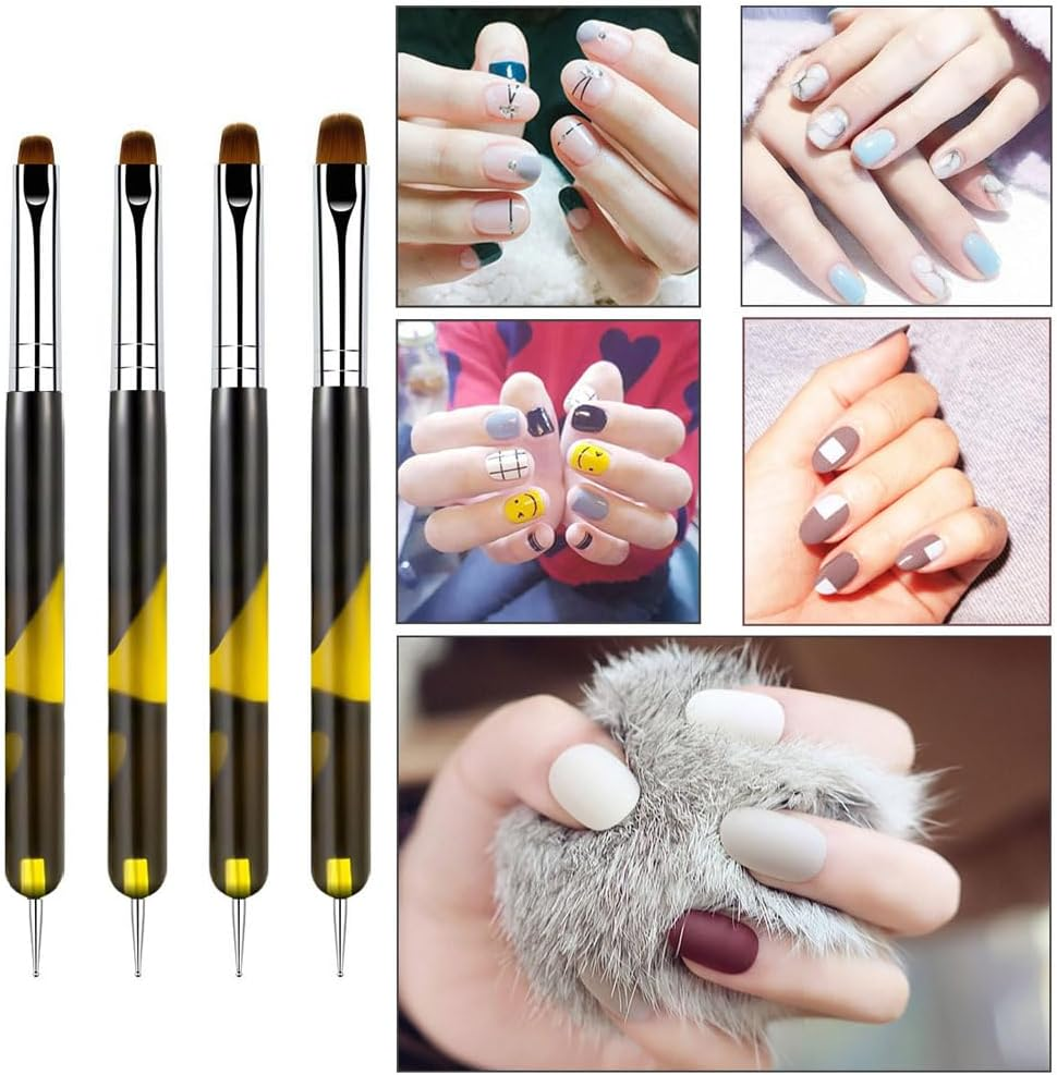 4 Pcs Professional Nail Art Brush Set 2 Way Dual Head Acrylic Nail Brush for French Tip, Line Drawing and Nail Art Design,Precision Manicure Tools for Salon Gel Polish, False Nails Extension image number 6