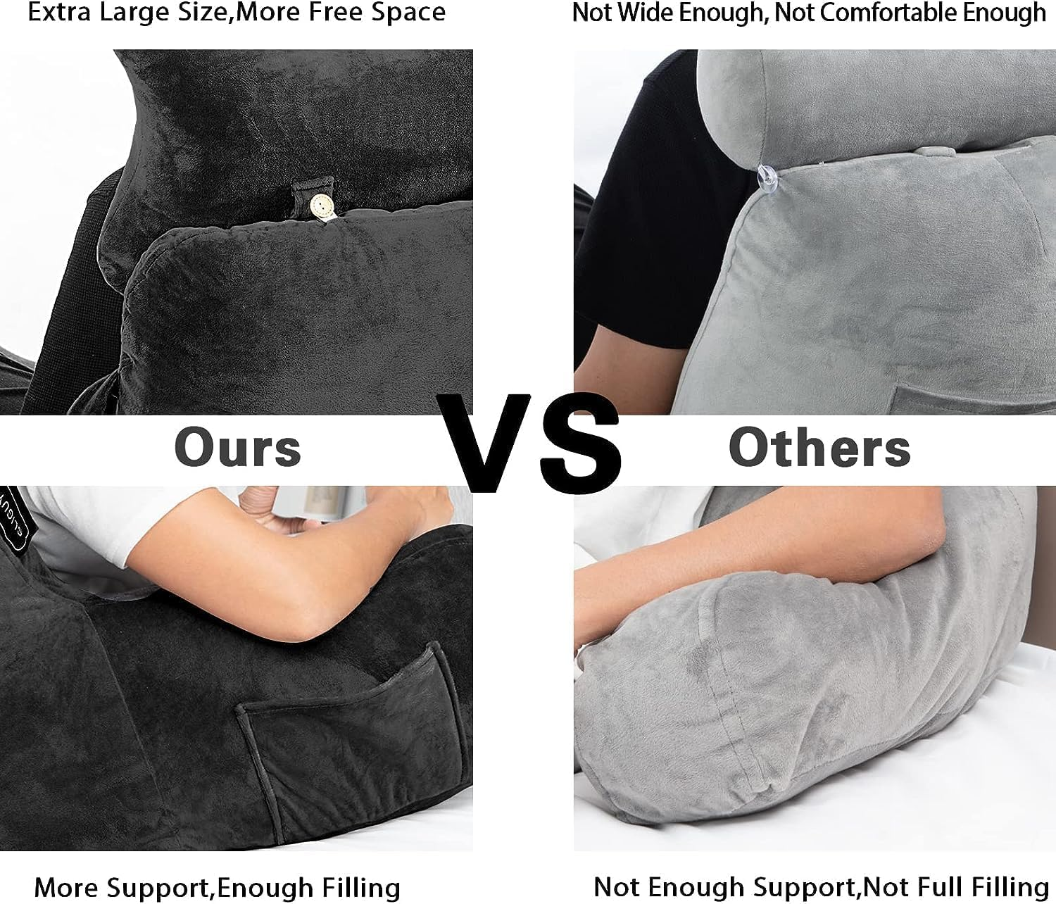 Pillow-Extra Large 78.7Cm Bed Rest Pillow with Detachable Neck Roll & Arms for Sitting in Bed or Couch-Backrest Reading Pillow Adult Back Pillows for Reading,Tv,Gaming,Relaxing(Black, XL) image number 4