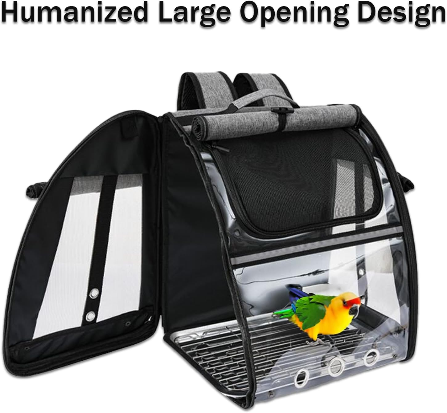 Bird Carrier Backpack - Pet Travel Cage with Upgraded Tray and Standing Perches, Breathable & Portable, for Small Birds, Green Cheek, Cockatiel, Parrot(Grey) image number 4