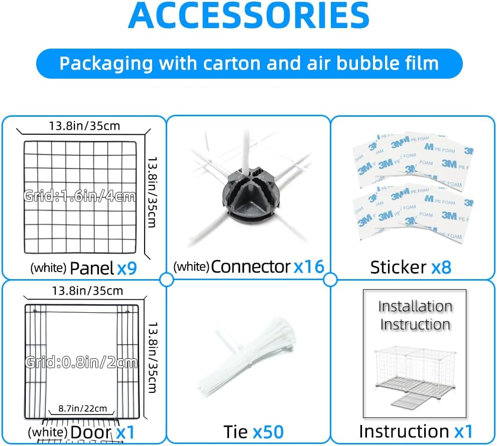 Small Animal Cage,Portable Metal Wire Mesh Outdoor & Indoor Pet House Cage with Tray Exercise Place Crate for Kitty,Puppy,Rabbits,Guinea Pig and Small Animals (White, 1 Door)