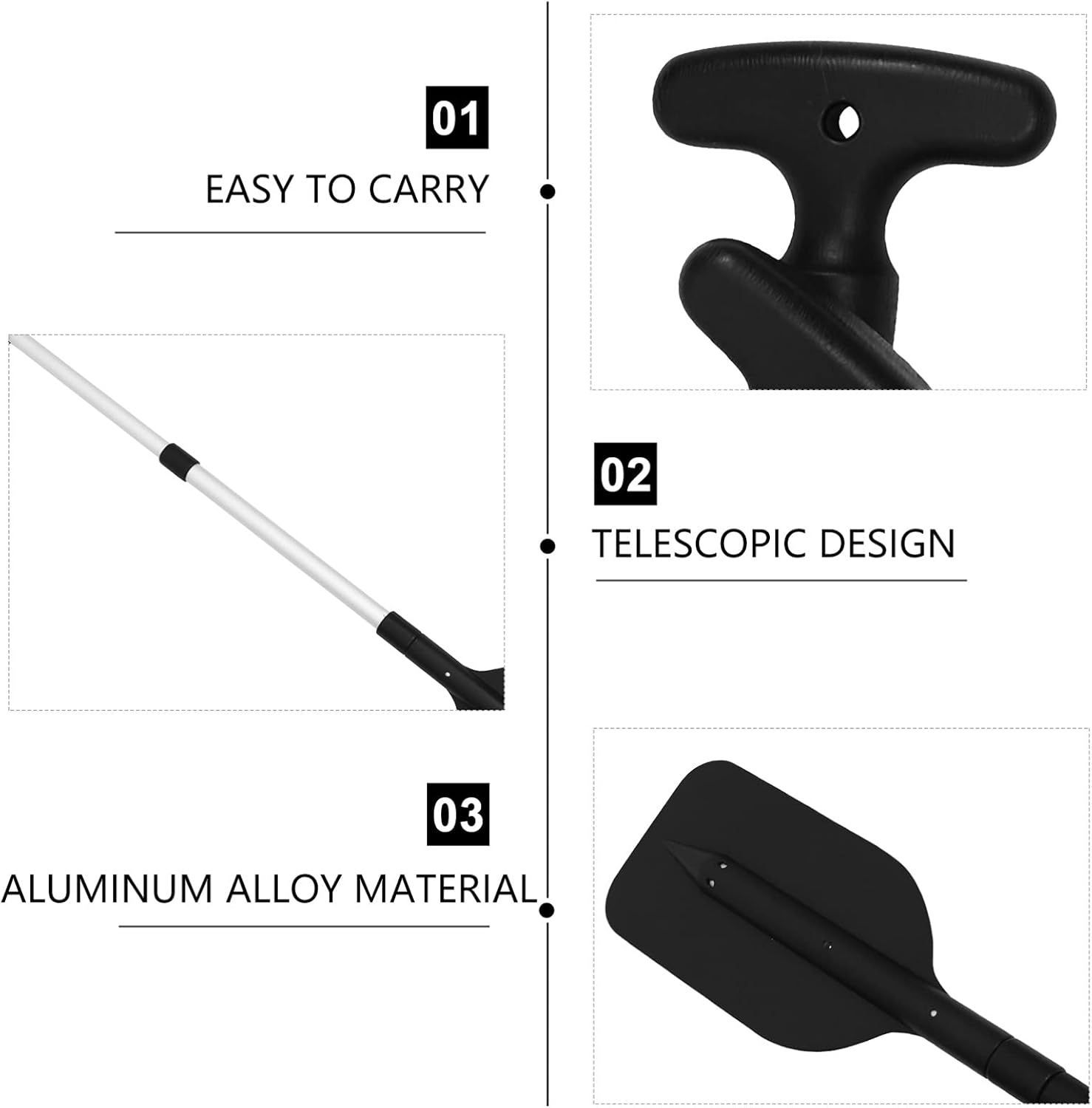 BESPORTBLE Outdoor Accessories Exercise Retractable Paddle Kayak Paddle Aluminum Alloy T- Handle Paddle Water Sports Telescopic Portable Paddle Adjustable Paddles 2Pcs (Black) Kayak Accessories image number 3