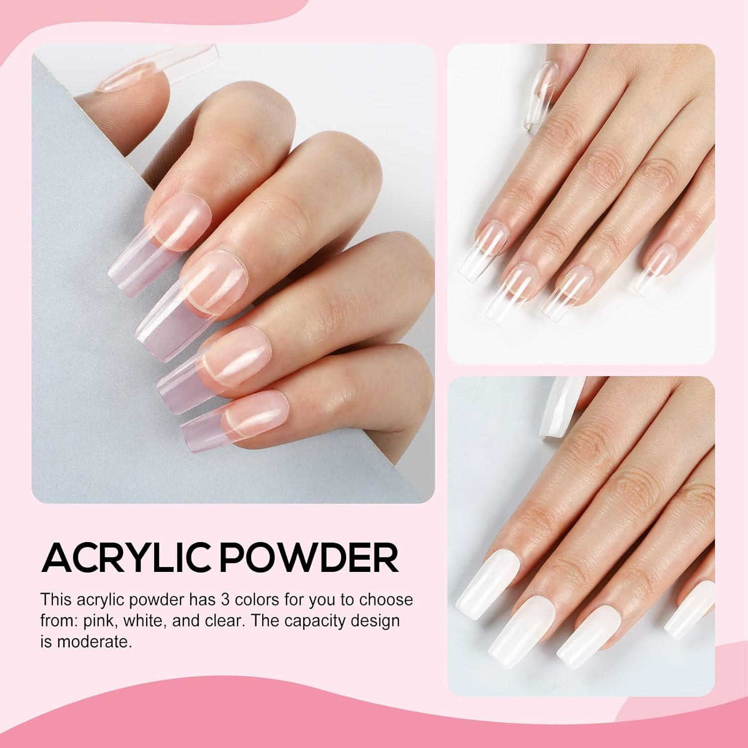 COSCELIA Acrylic Nail Kit 3 Colors Clear Pink White Acrylic Nail Powder for Beginners Professional Nail Brush Manicure Tools for Home Salon Nail Art Design