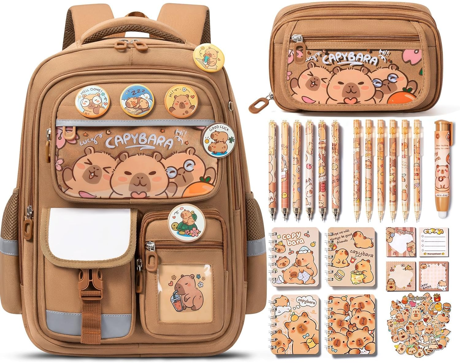 Fimibuke Kids School Backpack for Girls Boys, Cute Toddler Backpack School Supplies with Bookbag Pencil Pouch Stationery Set, Panda, Large