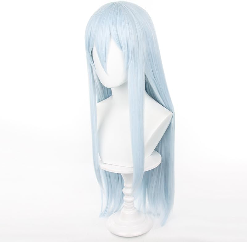 Tongtta Long Straight Anime Cosplay Wig with Bangs Halloween Party Wigs for Women Girls (Light Blue) - Light Blue image number 4