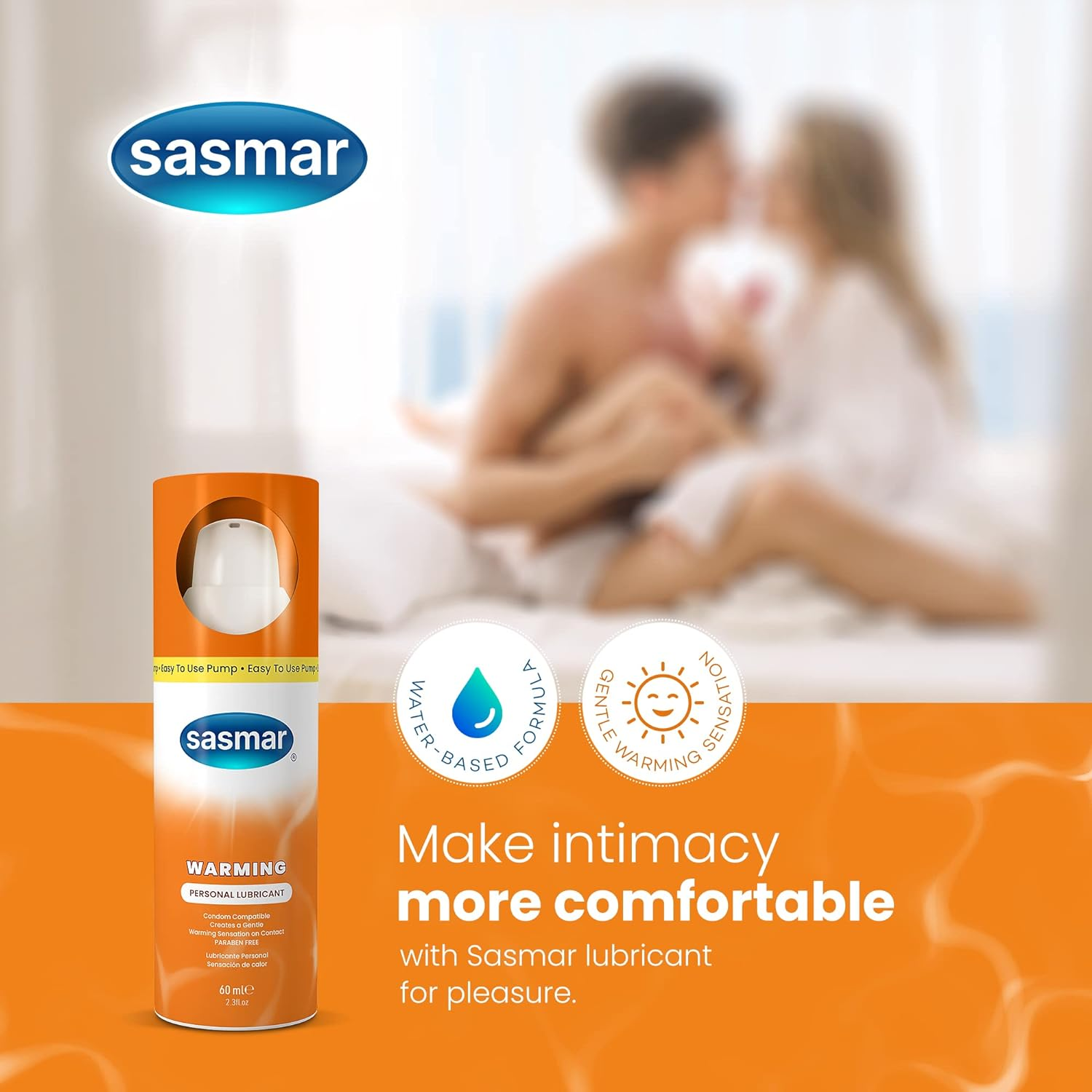 SASMAR Warming Lubricant - Enhanced Intimacy for Men, Women, Couples - Water-Based Personal Lube for Him and Her - Long-Lasting, Toy-Friendly and Condom Safe, Paraben-Free, No Residue, 2.3 Oz image number 3