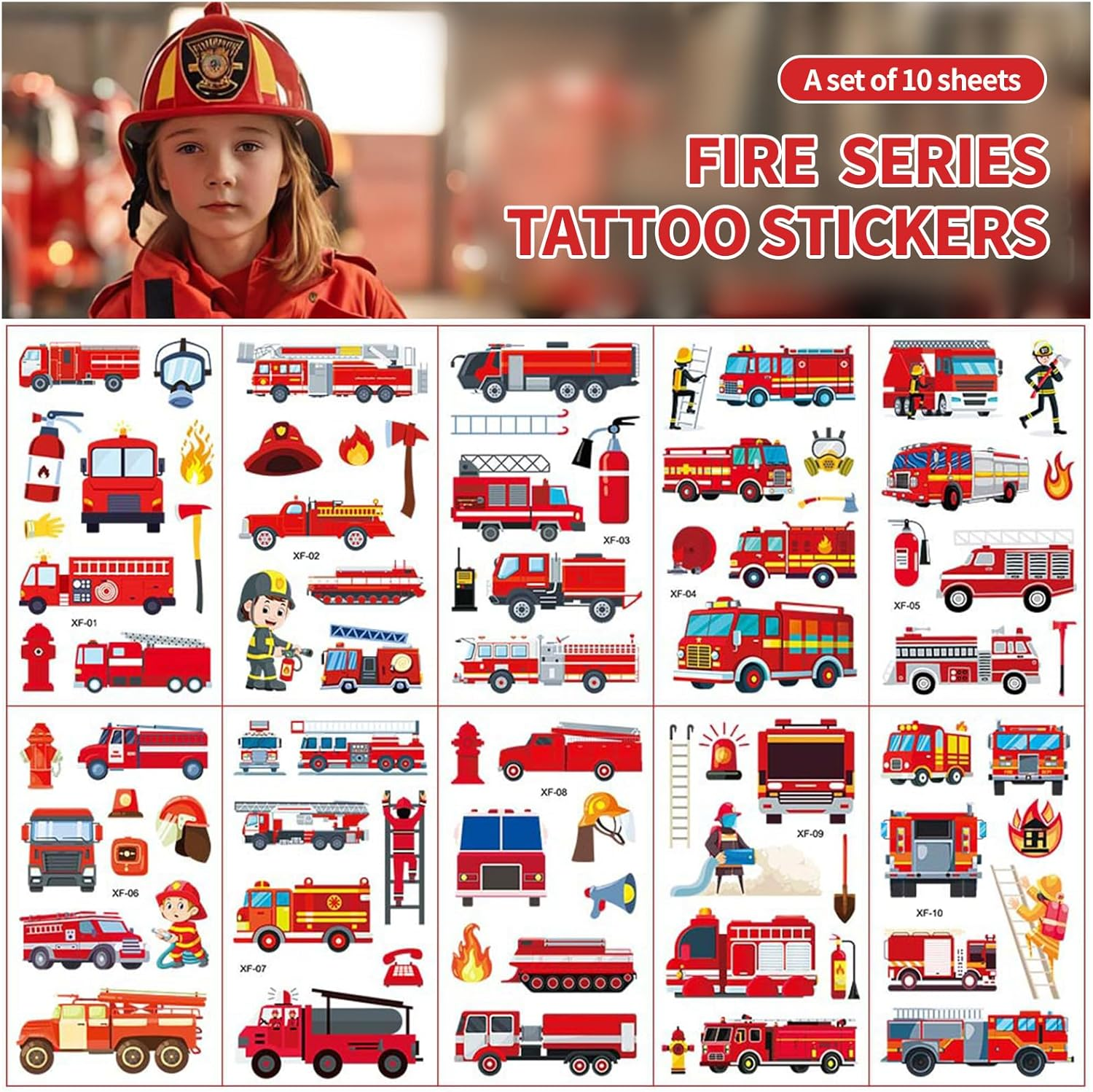 Shalve Cartoon Fire Engine Temporary Tattoos Waterproof Fake Tattoos Stickers Gift Idea Fillers Birthday Party Favour Supplies School Prizes Rewards Holiday D&eacute;cor Classroom Rewards image number 4