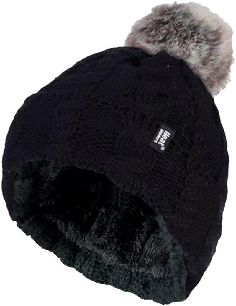HEAT HOLDERS - Womens Knitted Style Fleece Lined Warm Thermal Winter Beanie Hat