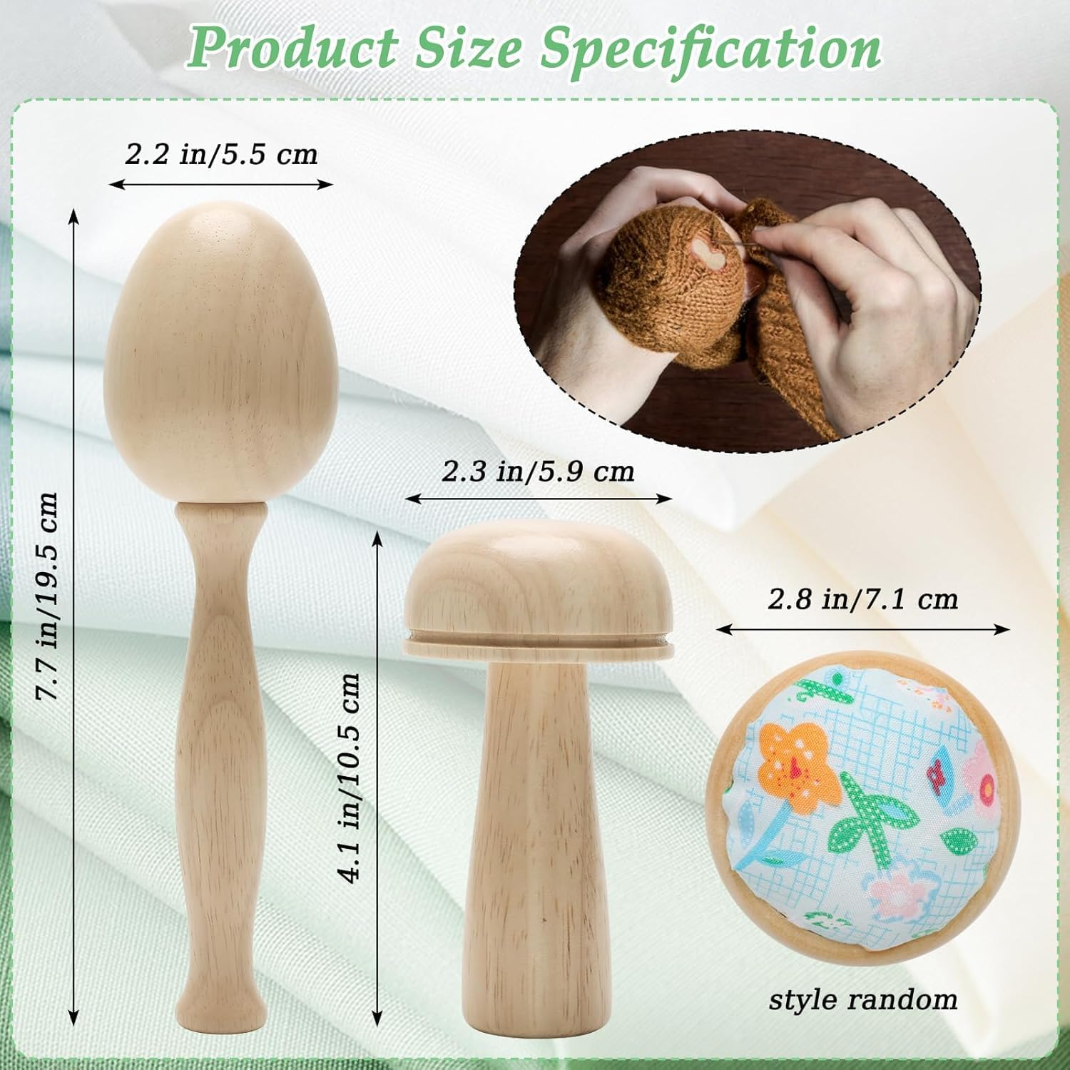 Darning Egg Darning Mushroom for Socks Darner Egg Kit Include 14 Hooks Small Weaving Darner Loom 9 Large Eye Needles 50 Colors Thread for DIY Handicraft Home Sewing Care image number 2