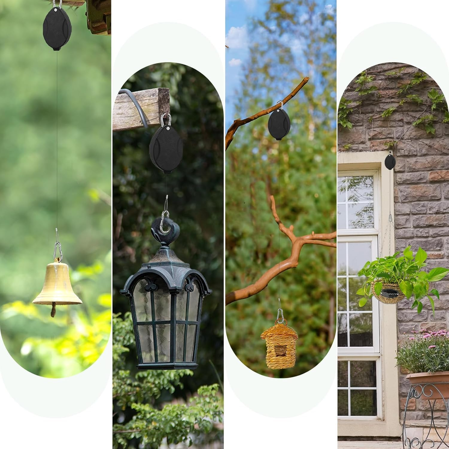 2PC (Black)Heavy Duty Retractable Hangers, Adjustable Climbing Hook for Garden Baskets Watering, or Bird Feeders,Stainless Steel Rope, Plant Pulleys for Hanging Plants, Auto Plant Holder,Plant Hanger image number 2