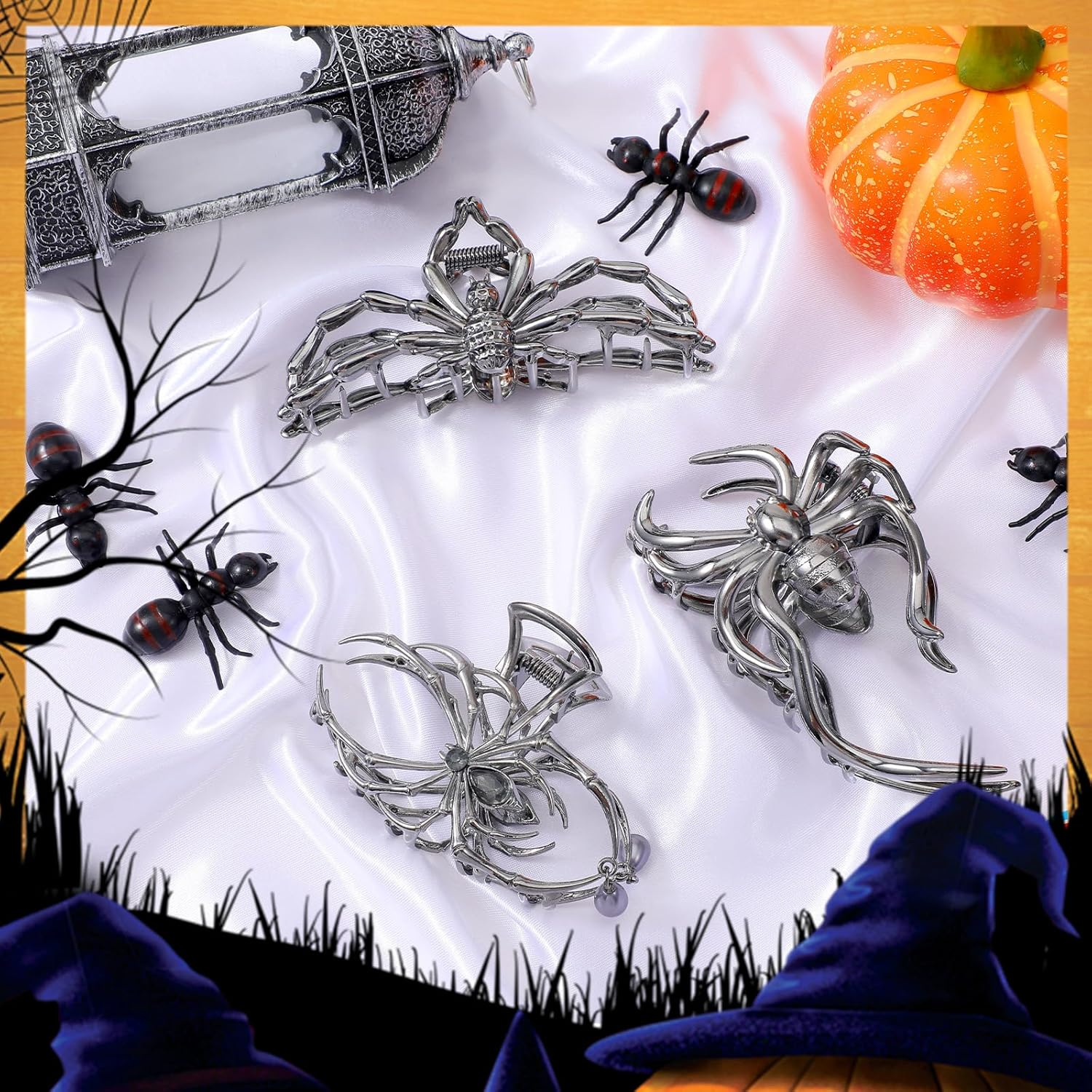 Pack of 3 Halloween Spider Web Hair Clips, Fashion Metal Hair Clip, Non-Slip Claw Clip, Gothic Spider Hair Clips, Durable Alloy for Halloween, Costume Party, Cosplay (Black) image number 5
