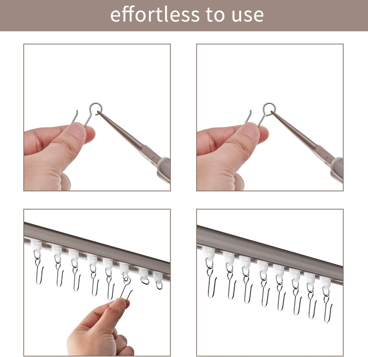 Metal S-Shaped Curtain Hooks for Ceiling Drape Track - Small Wire Hooks for Curtain and Drape image number 2