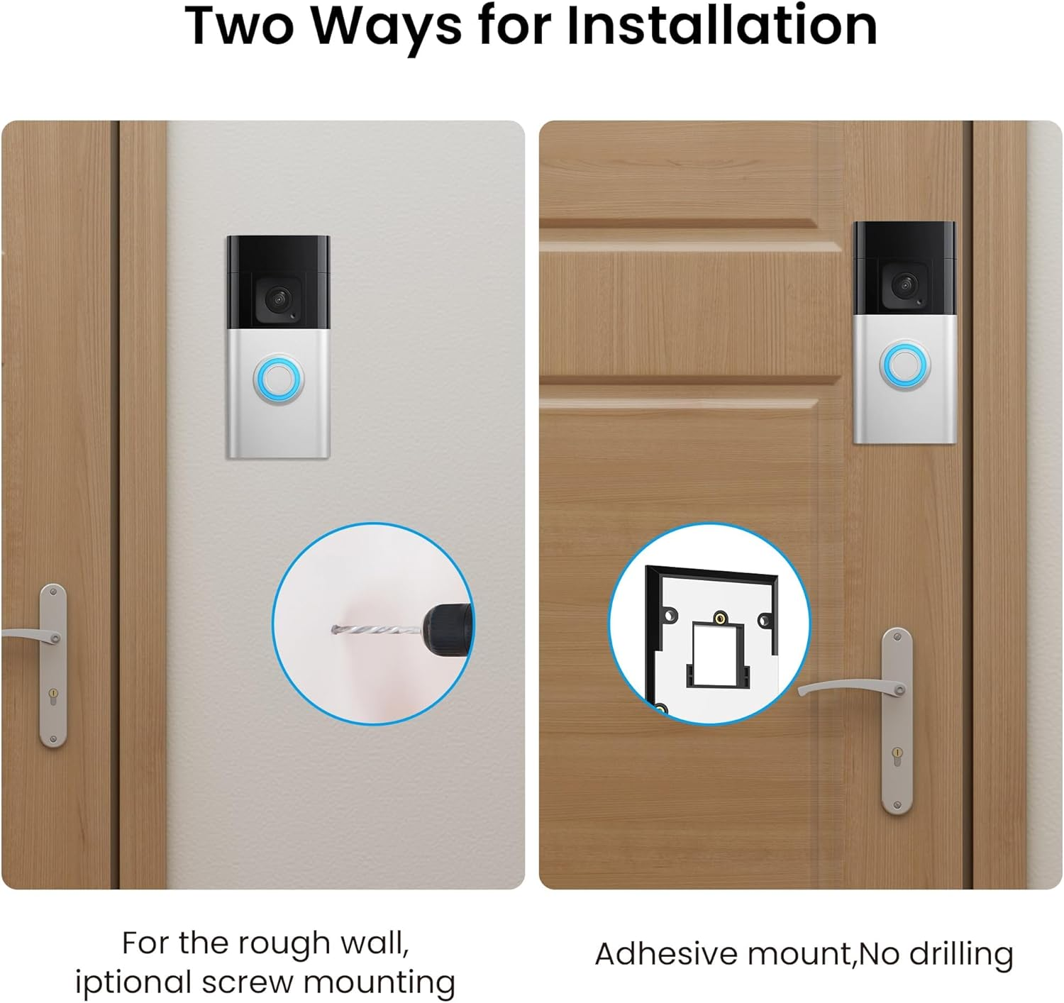 No-Drill Adhesive Doorbell Mount for Ring Video Doorbell 4 /Battery Doorbell Plus/Pro, Camera Doorbell Door Mounting Holder Bracket Accessories for Apartments Office Houses (1 Pack) image number 4