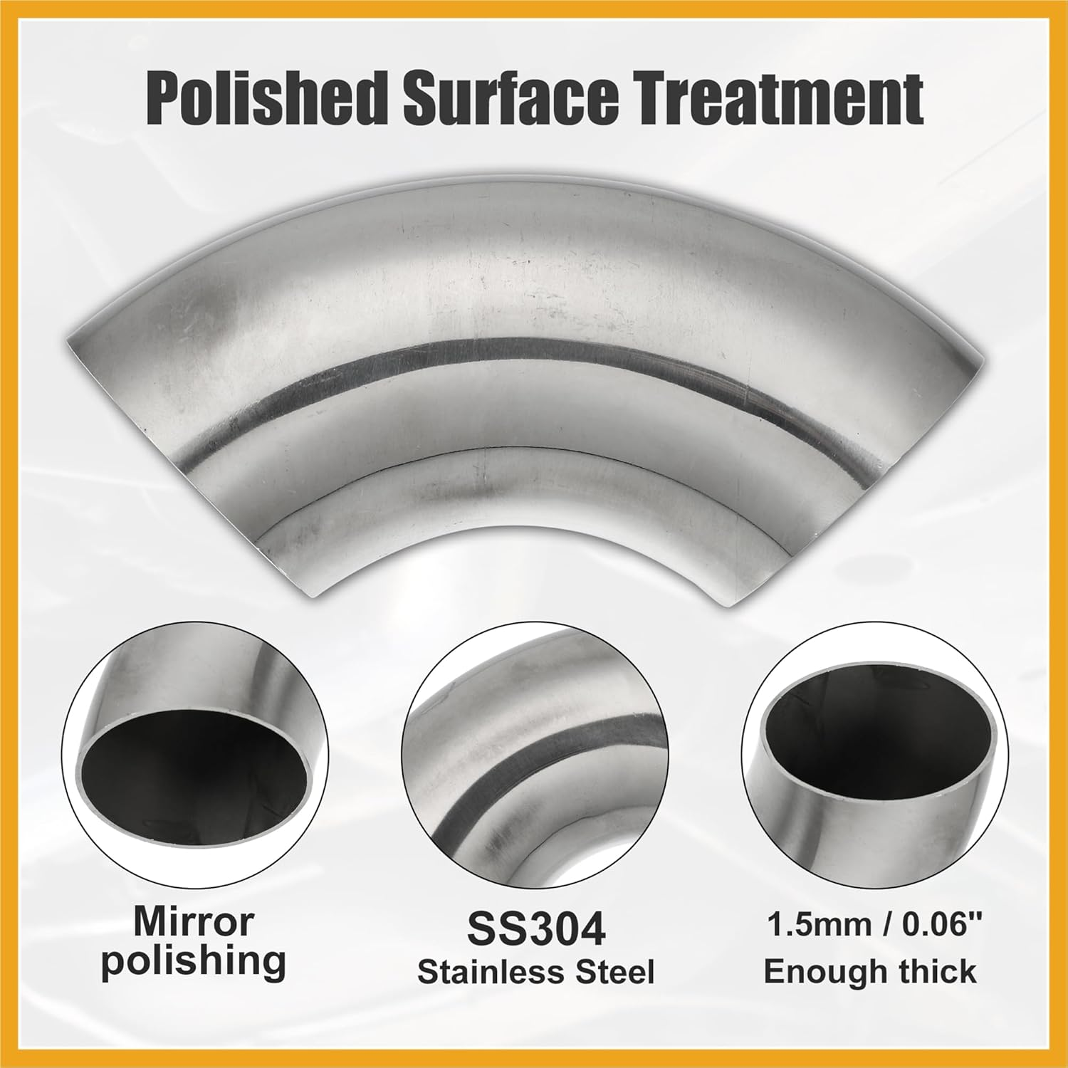 Partuto 2Pcs OD 2.25 Inch 90 Degree 1.5Mm Thickness Mandrel Bend Elbow SS304 Stainless Steel Bend Tube Exhaust Elbow Pipe for Car Modified Exhaust System image number 5