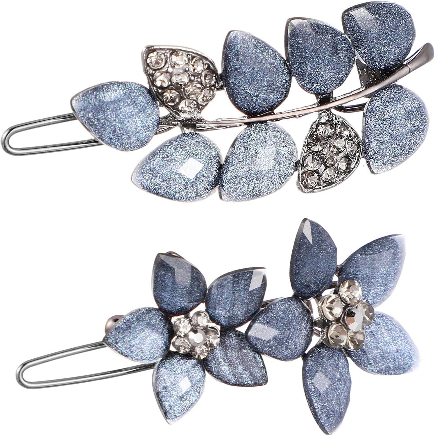 AOZUO 2 Pieces Fancy Hair Clips for Women, Vintage Rhinestone French Hair Clip Blue Crystals Small Flowers Hair Clips Decorative Hair Clips for Wedding Engagement Prom Valentines
