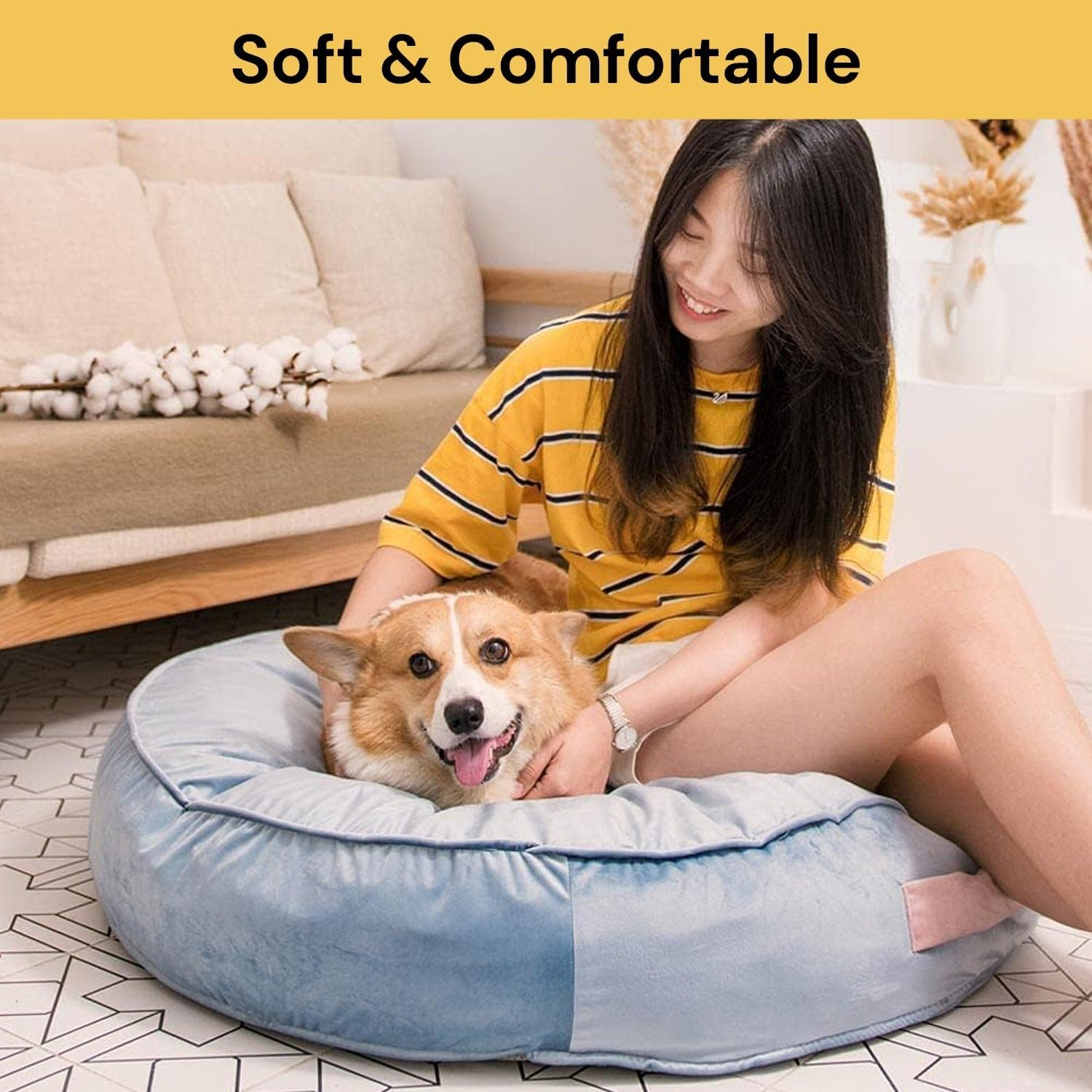 EZONEDEAL Dog Bed Cat Bed Extra Soft Velvet Comfortable Cute,Cat Cushion Bed Washable,Oval Donut Nesting Cave Bed Suitable for Cats and Small Medium Dogs image number 6