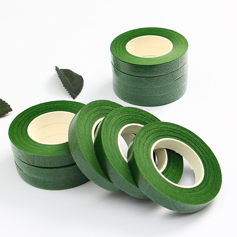 3 Pcs Green Floral Tape, Florist Tape 1/2 Inch Wide - 30 Yard for Bouquet Stem Wrap, Corsage, Wedding Bouquet, Dark Green Paper Craft Floral Adhesives Arrangement Supplies image number 4