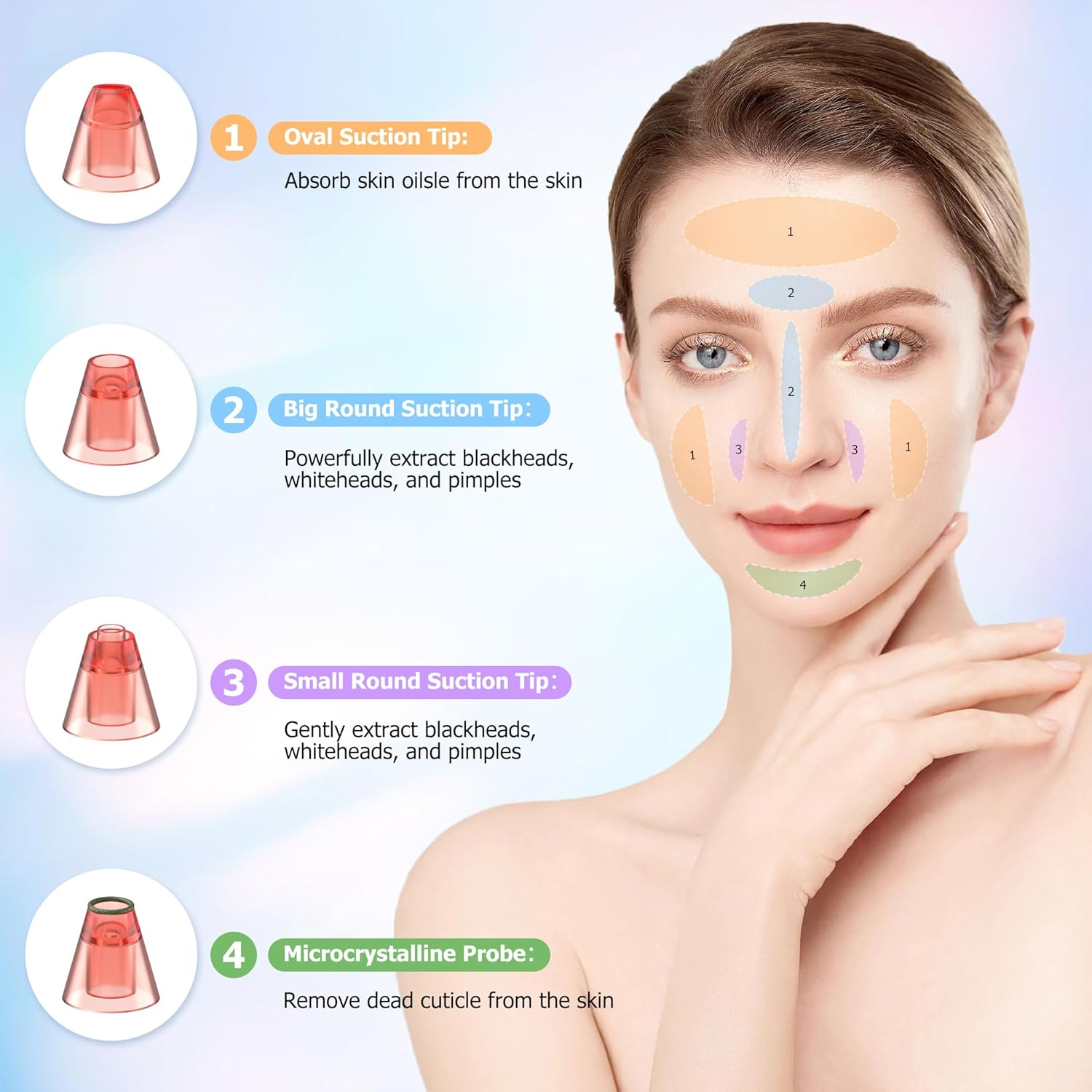 Blackhead Remover Pore Vacuum, Pore Extractor & Blackhead Removal Tools. Features 3 Adjustable Modes and 4 Probes for Removing Blackheads, Whiteheads, and Acne. Deeply Cleans the Skin image number 4