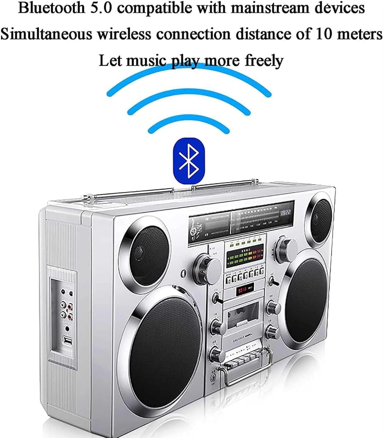 Retro Tape Player, Vintage Cassette Boombox with Hi-Fi Speaker, Cd/Usb/Cassette/Bluetooth/Aux, Bluetooth Connection, Headphone Jack, Old-Fashioned Recorder for Home, Beach image number 1