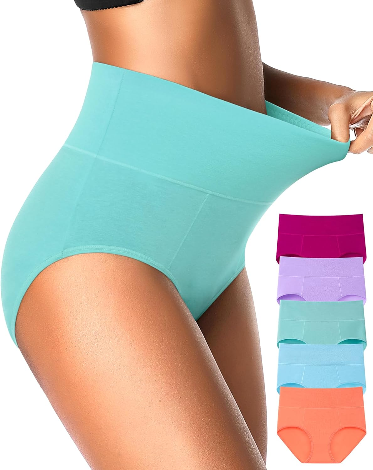 High Waisted Underwear for Women Cotton No Muffin Top Full Coverage Briefs Soft Stretch Ladies Panties 5 Pack