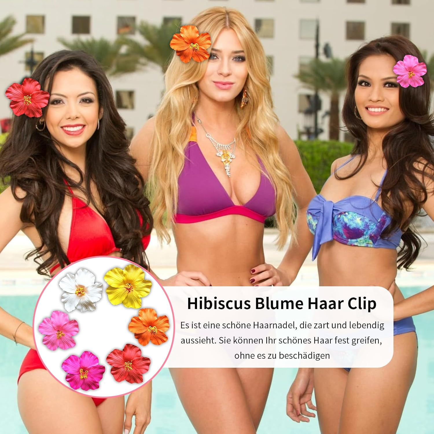 Elevapulse Pack of 6 Hawaii Flower Hair Clips, Hawaii Outfit Women'S Accessories, Hair Clips with Hawaiian Flowers for Women, Flower Hair Clip Set for Beach Party, Beach Holidays and Weddings, 10 Cm image number 4