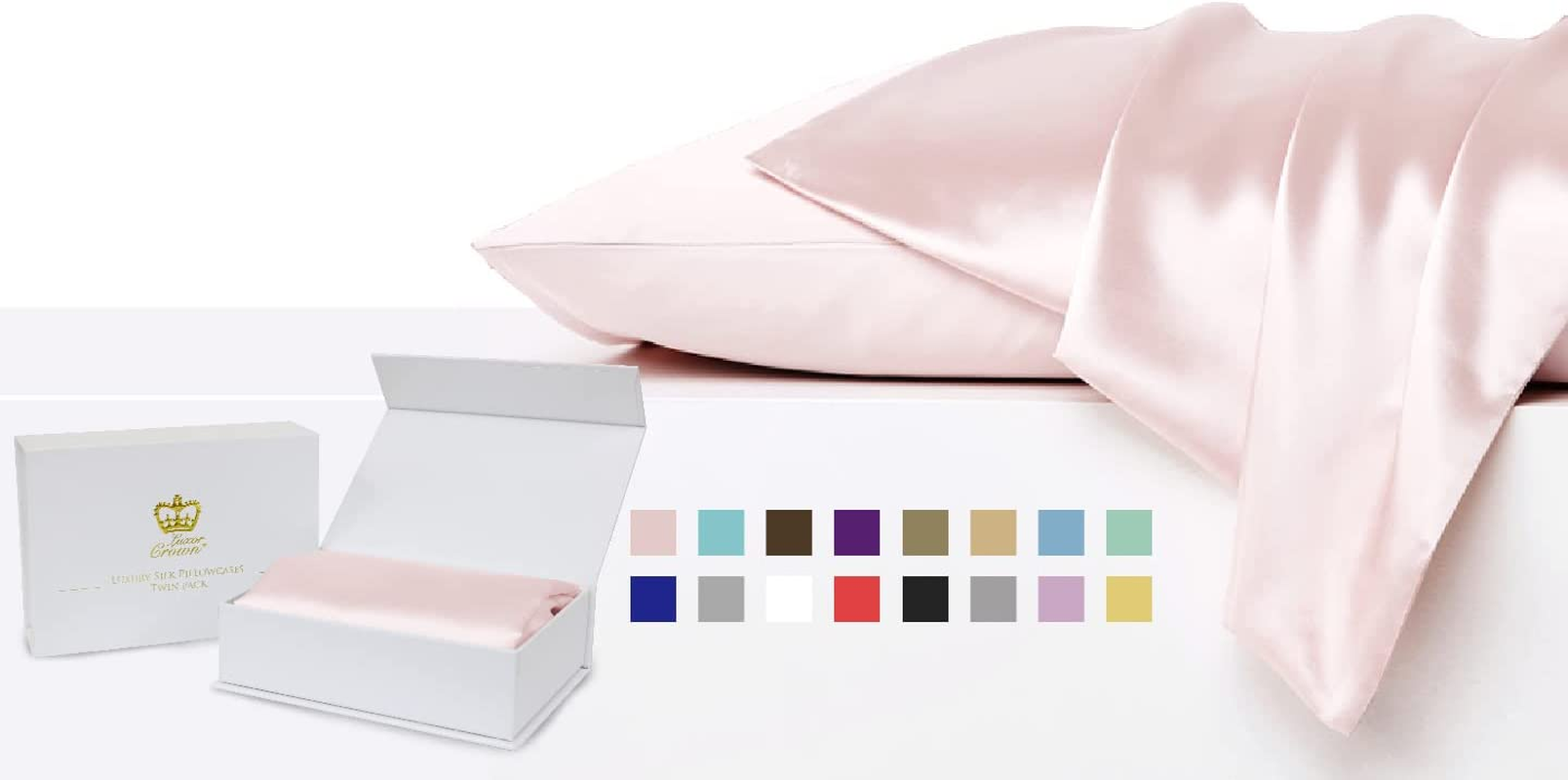 Luxor Crown Set of 2 Mulberry Silk Standard Pillowcases (White)