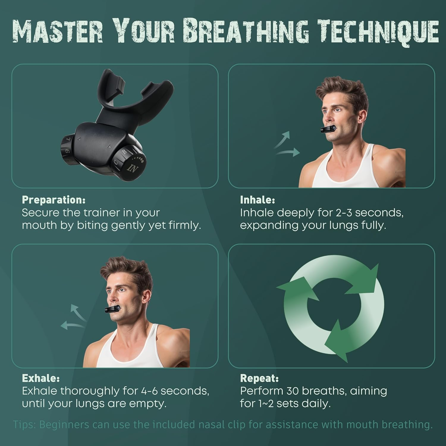 Adjustable Respiratory Trainer, Handheld Breathing Exercise Device with Dual Mouthpieces, Independent Resistance Settings for Enhanced Breathing Techniques image number 5