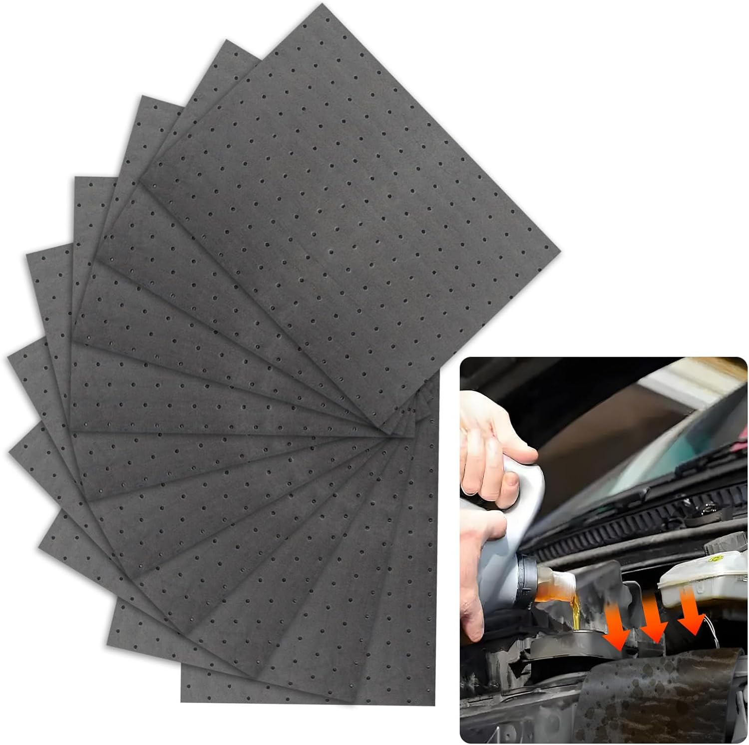 SSNNUU 10PCS Oil Absorbent Pads 13 * 10.1 Inch,Powerful Polypropylene Oil Spill Mat Quickly Absorbs Variety of Liquids,Must-Have Reusable Oil Mat Car Accessories for the Garage image number 5