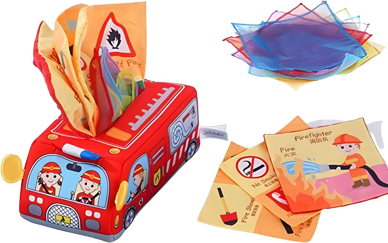 Jollybaby Sensory Tissue Box: Musical, Colorful, & Montessori-Inspired Fun for Babies 6-12 Months Perfect Fire Engine Gift Motor Function Early Stage Baby Toy image number 5