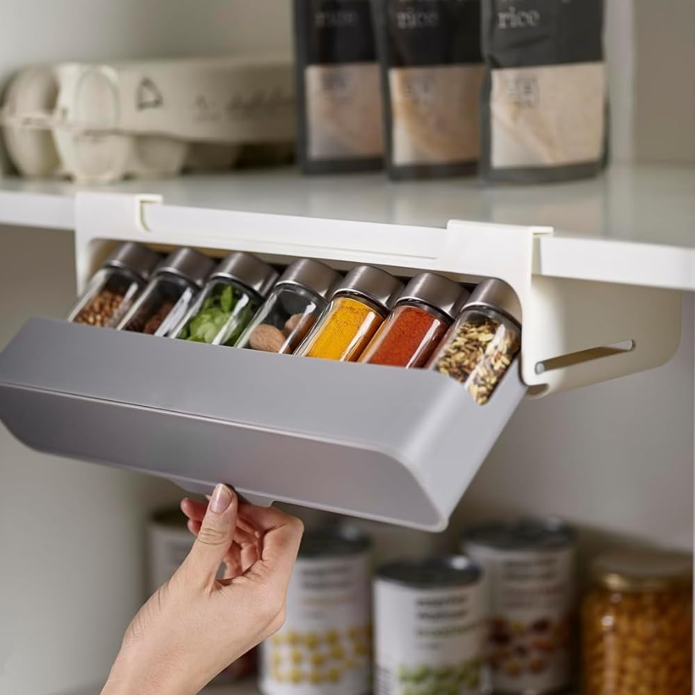 Spice Rack Organizer for Cabinet-Pull Out Spice Rack for Cupboard-Spice Organizer Rack for Kitchen-Spice Drawer Organizer-Adhesive Under-Shelf Spice Storage-Spice Organizer for Drawer image number 1