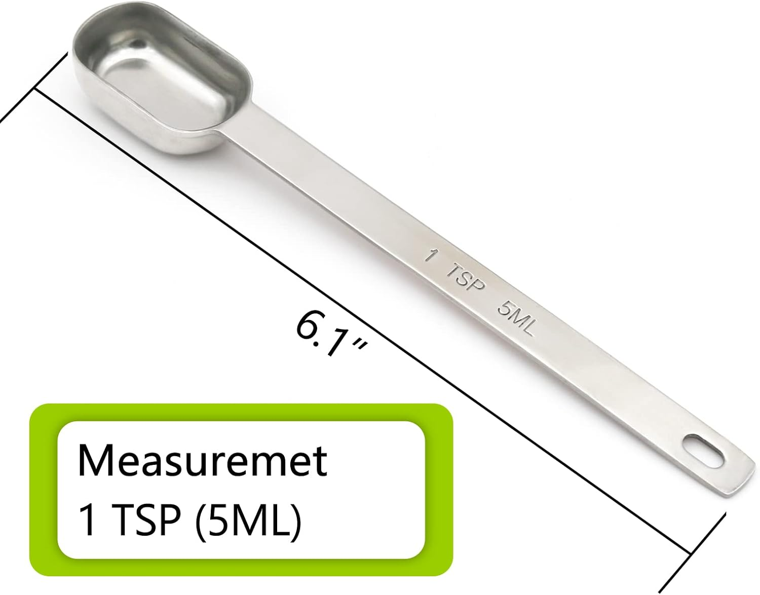 2PCS 1Tsp (1/3Tbsp, 5Ml) Single Measuring Spoon, Stainless Steel Long Handle Individual Teaspoons Only image number 4