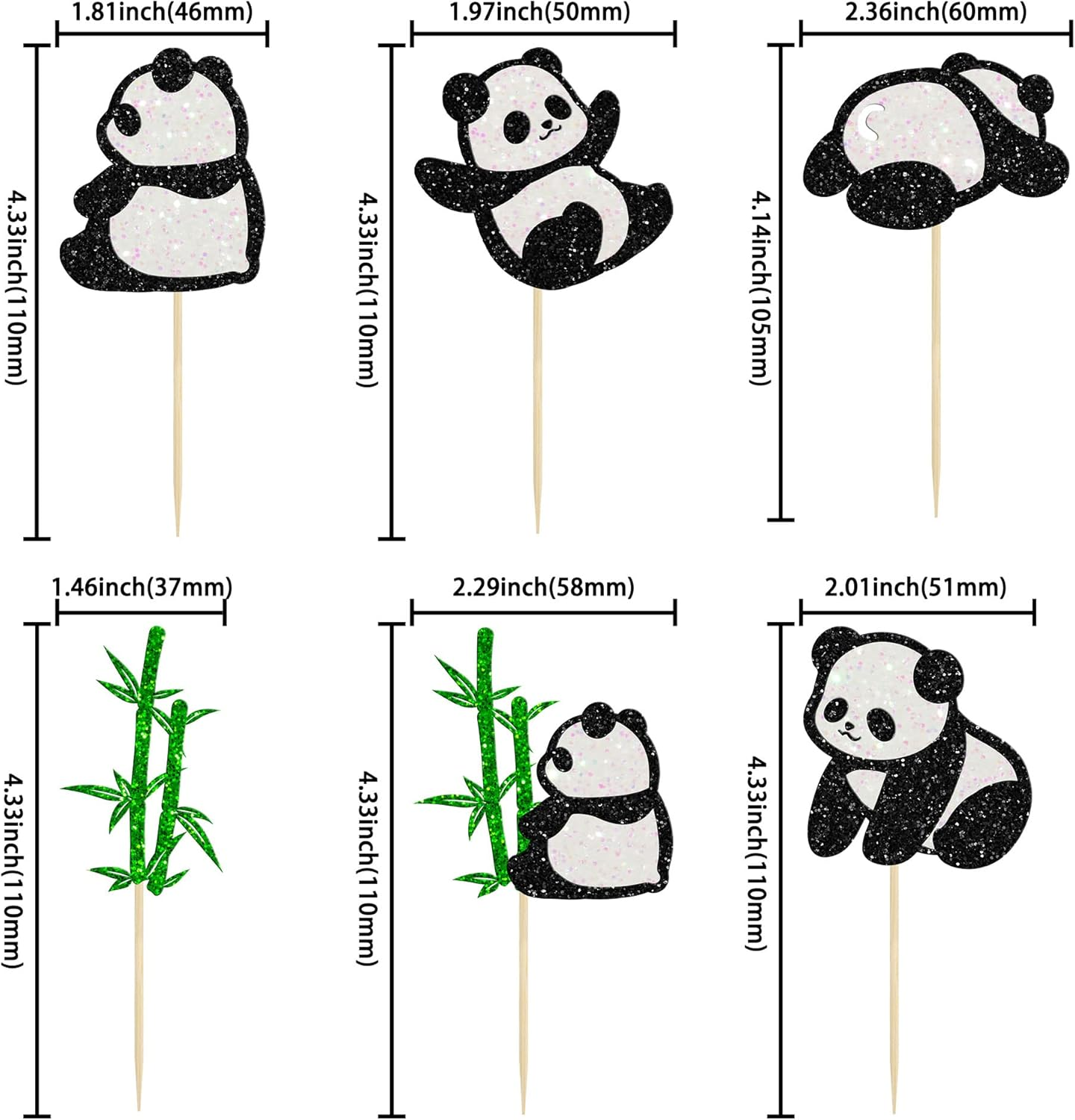 24Pcs Panda Cupcake Toppers Glitter Green Bamboo Cupcake Picks Cute Animal Bear Cake Decorations Baby Shower Kids Birthday Panda Theme Party Supplies image number 4