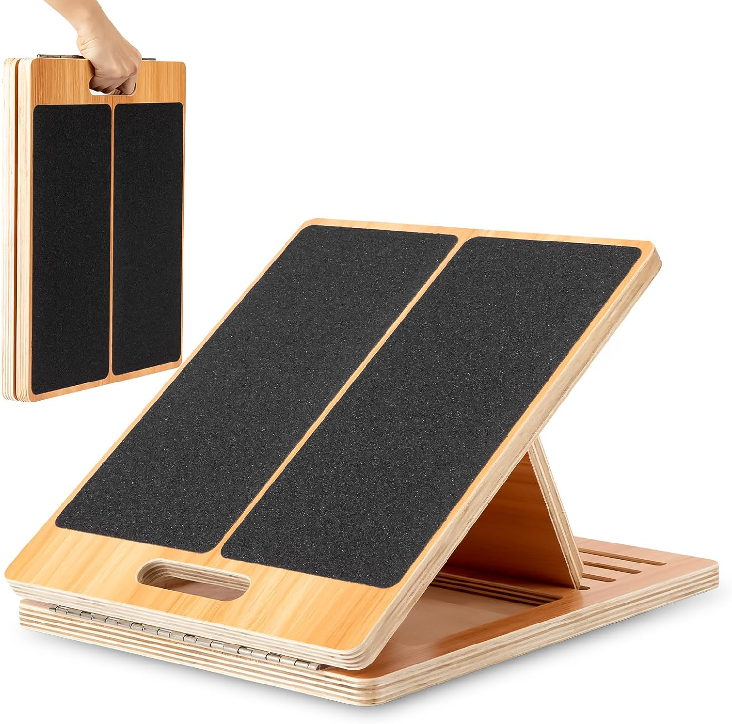 Strongtek 13&rdquo; Wide Portable Wooden Slant Board, 5-Level Incline (15&deg;-35&deg;), Lower Grip Handle, Beginner & Rehab Friendly, Non-Slip Surface for Calf Stretching, Squats, Physical Therapy