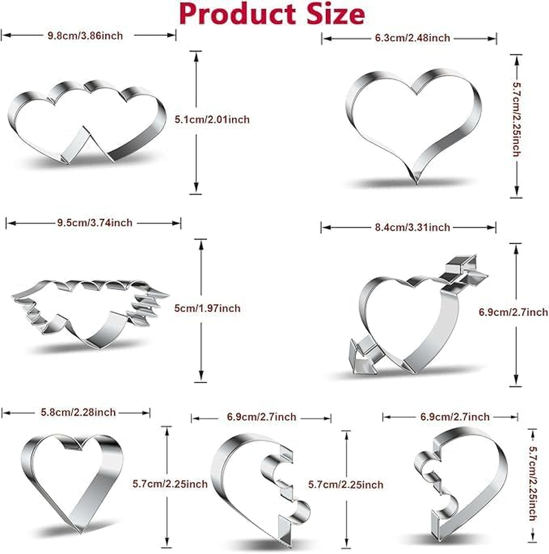 7Pcs Heart Shaped Cookie Molds, Stainless Steel Biscuit DIY Baking Molds Ideal for Valentine&rsquo;S Day, Wedding and Anniversary Parties image number 4
