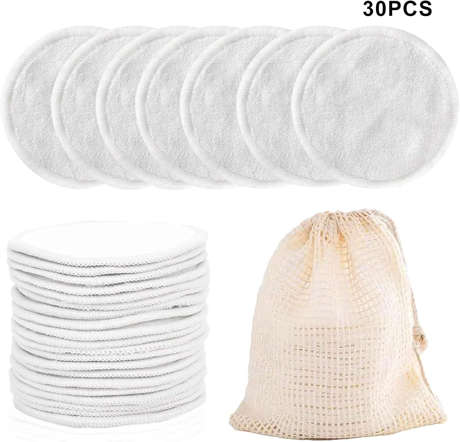 30 Pack Reusable Makeup Remover Pads,Cotton Rounds Pads for Toner, Washable Eco-Friendly Pads for All Skin Types with Cotton Draw String Laundry Bag image number 4