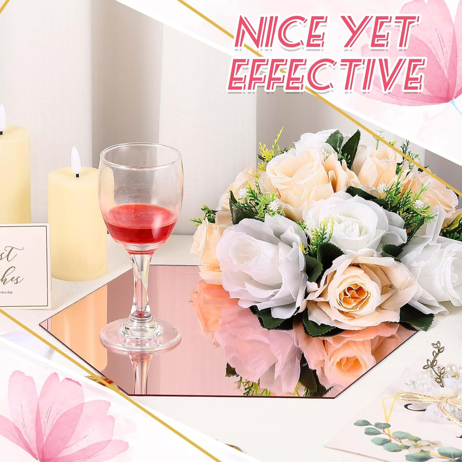 12 Pcs 12 Inches Hexagon Mirrors for Centerpieces Hexagon Mirror Trays Mirror Plates for Centerpieces Wedding Centerpieces for round Tables Wedding Party Decorations Wall Decorations Crafts