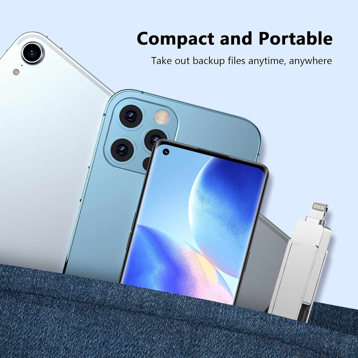 3 in 1 Flash Drive for Iphone - 256GB Phone Photo Stick for Backup, High Speed USB Memory Stick, USB Thumb Drive for Iphone/Ipad/Pc/More Devices (Silver)