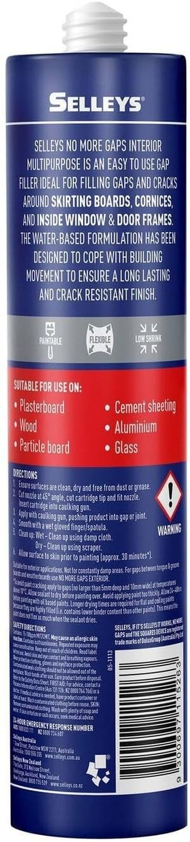3 X Selleys No More Gaps Interior Multipurpose Gap Filler, White, 475G, Triple Bulk Pack, Crack Resistant image number 1
