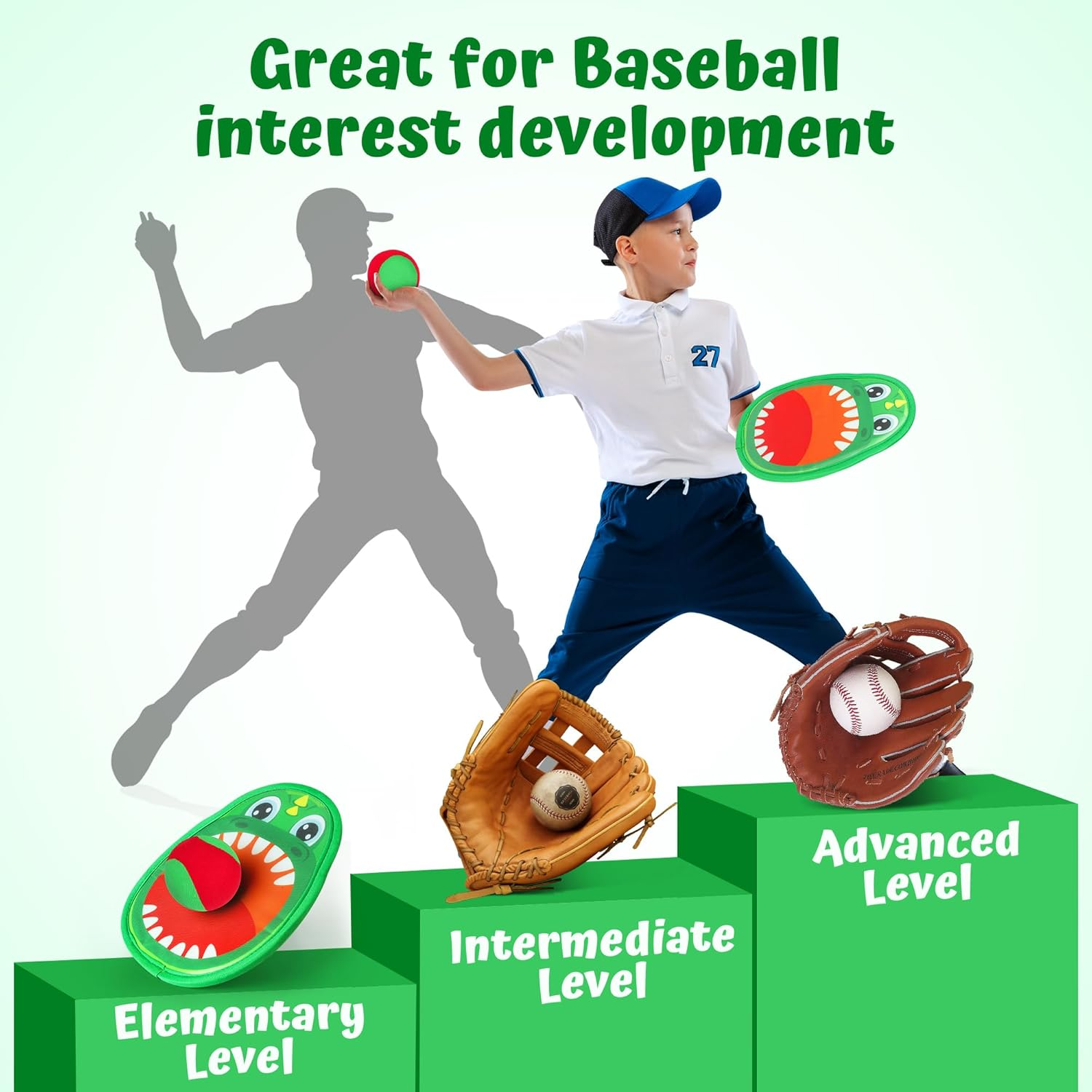 Dinosaur Toss and Catch Ball Set, Catch Game Toys, Outdoor Toys for Kids 3+ 4 5 6 7 8, Backyard Lawn Games Pool Beach Toys with 4 Rackets, 4 Balls, 1 Drawstring Bag image number 4