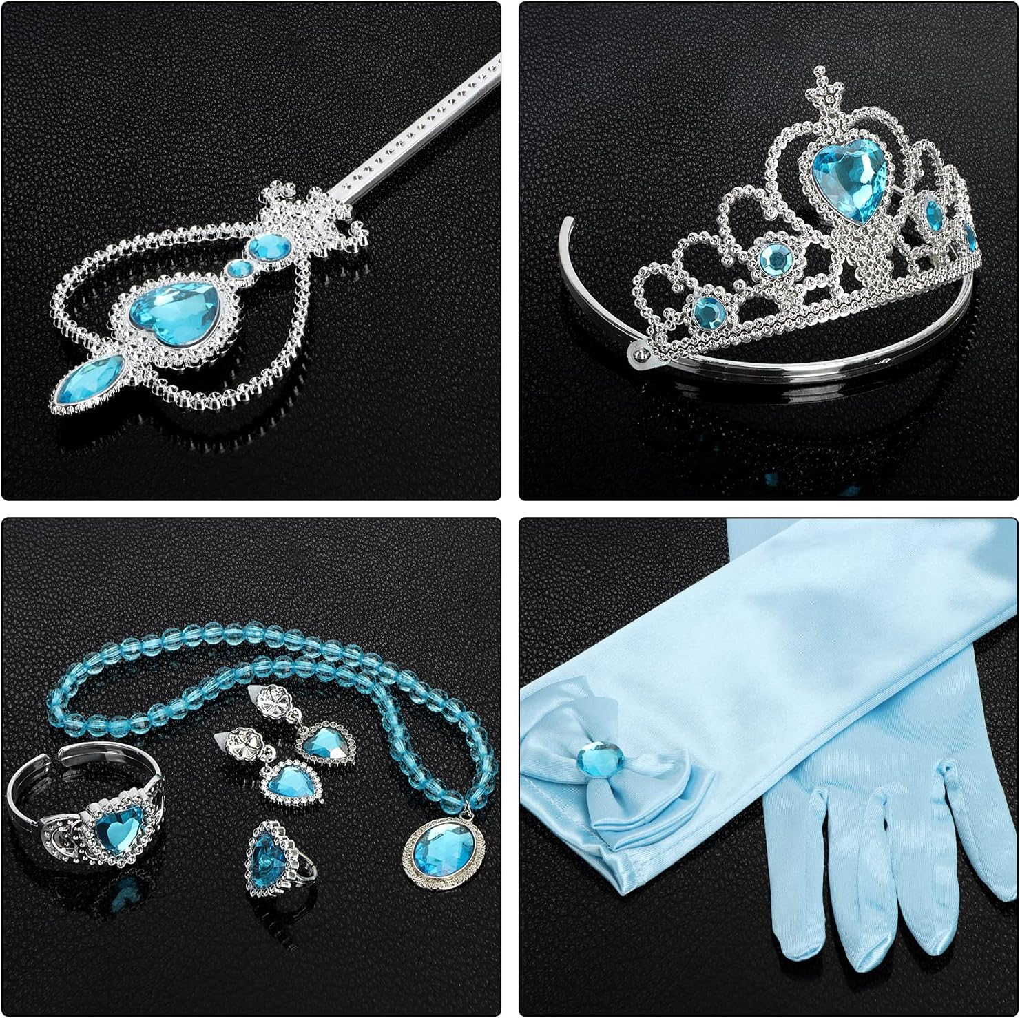 Princess Dress up Party Accessories for Princess Costume Gloves Tiara Wand Necklace Earrings Bracelet and Ring Gift Set 9Pcs image number 4
