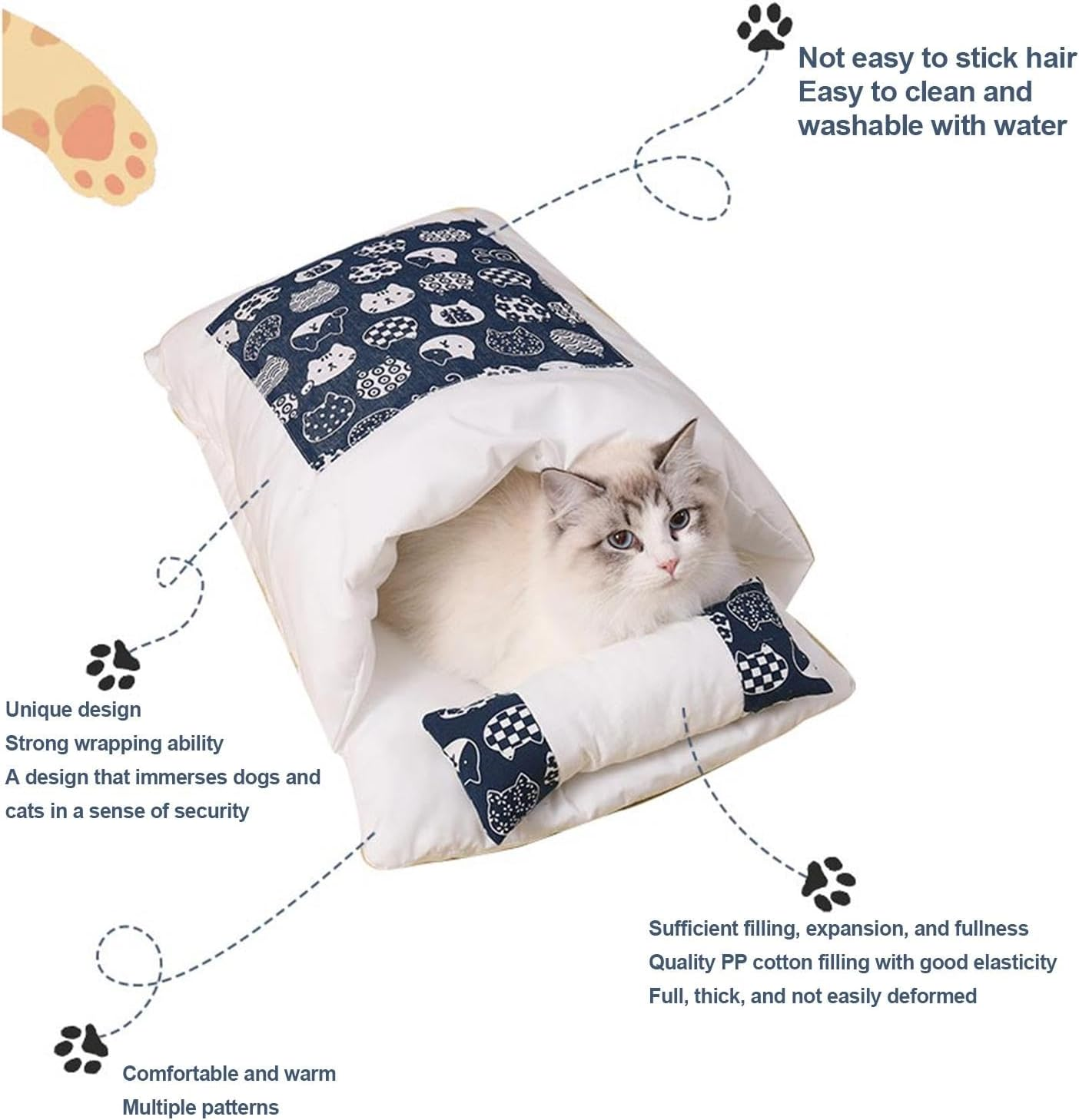 Cat Bed - Pet Bed | Cat Sleeping Bag | No Deformation Pet Bed, Detachable & Washable Sleep Zone Cuddle Cave, Cozy and Comfortable Cat Sleeping Bag, Cuddle Cave for Indoor Puppy & Kitten image number 1