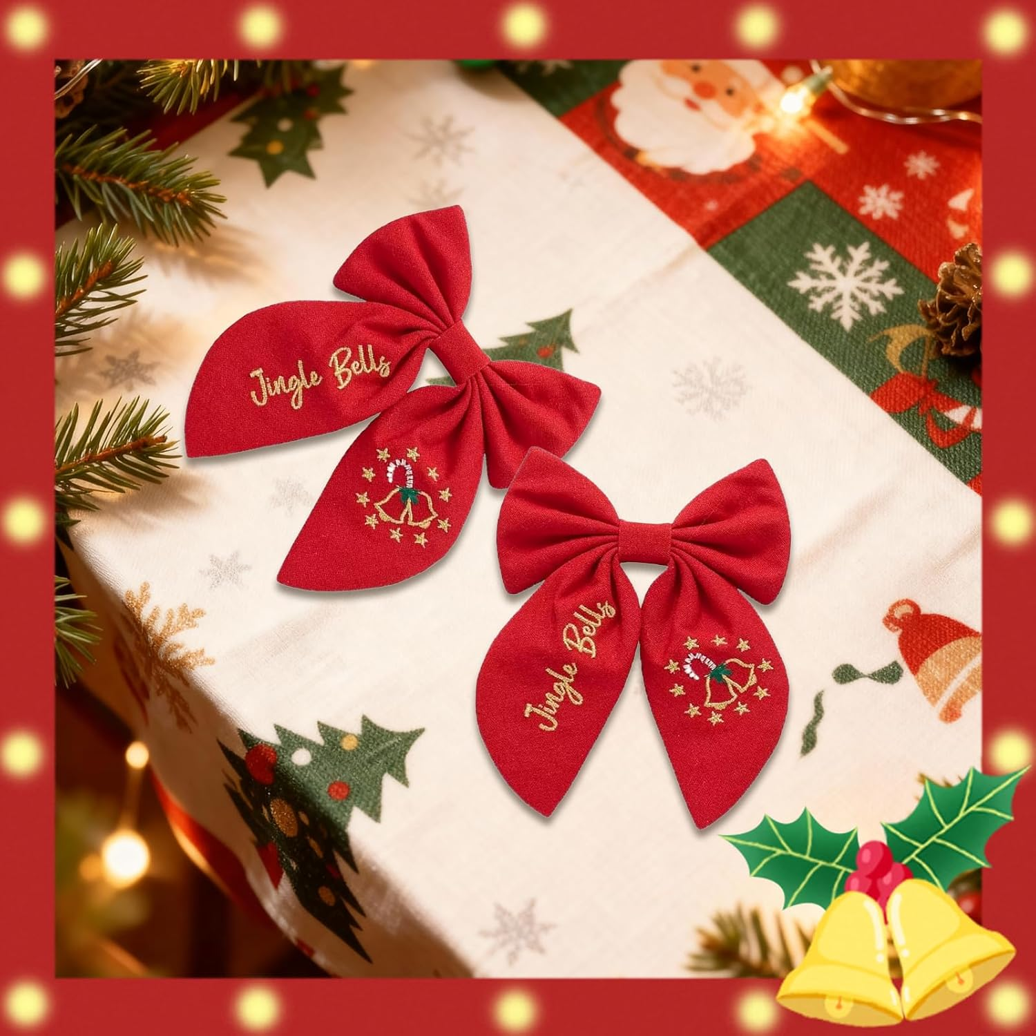 Christmas Hair Bows Clips Pearl Tree, Nutcracker, Holly Jolly, Santa Baby Ribbon Hair Clips with Long Tail, Christmas Hair Accessories and Christmas Gifts image number 1