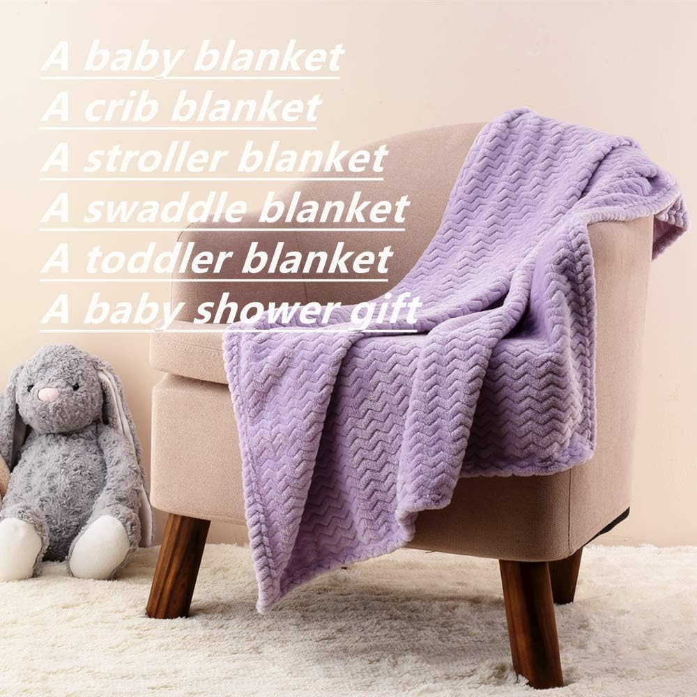 CREVENT 76X102Cm Light Cozy Plush Fluffy Warm Fleece Stroller Blanket for Girl Infant Toddler Crib Cot Stroller (Wave Lanveder) image number 1