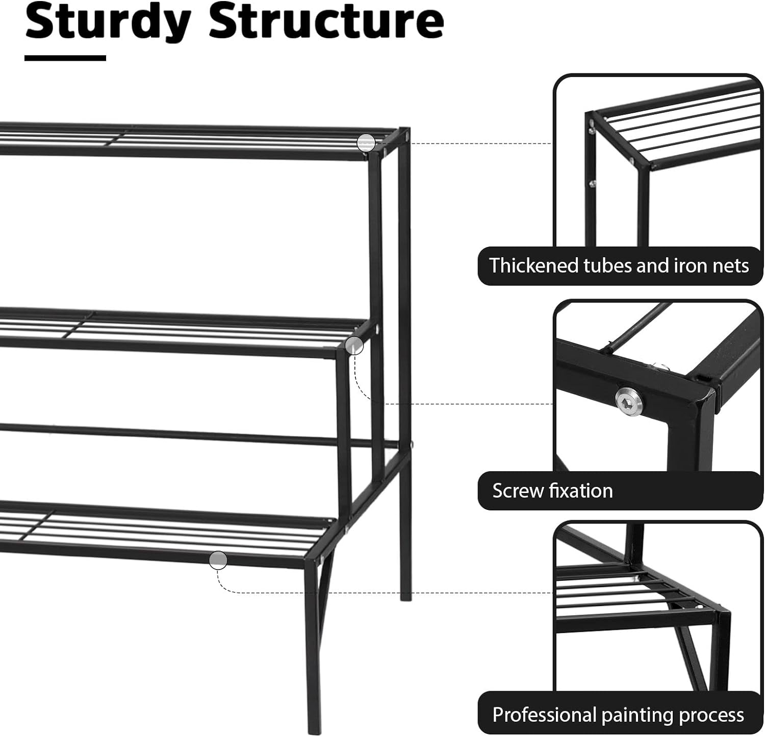 Vintage 3-Tier Plant Stand Metal Flower Pots Display Shelf for Garden Patio Yard Decoration Rack image number 4