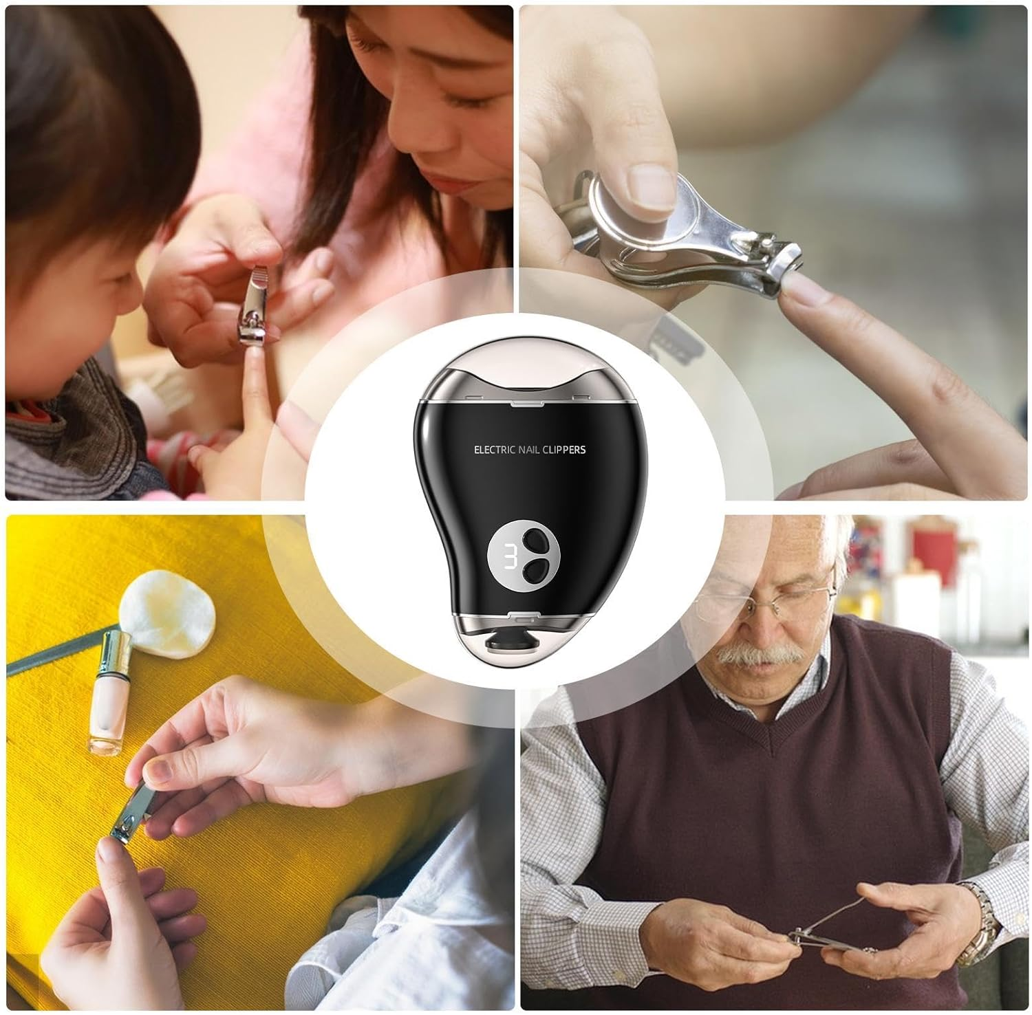 Double Head Nail Clippers - Electric Mango Nail Clippers | Safe 3 Speed Nail Trimmer for Adults and , Effective Nail Care and Cutting Tool for Home, Soft And - White. image number 7