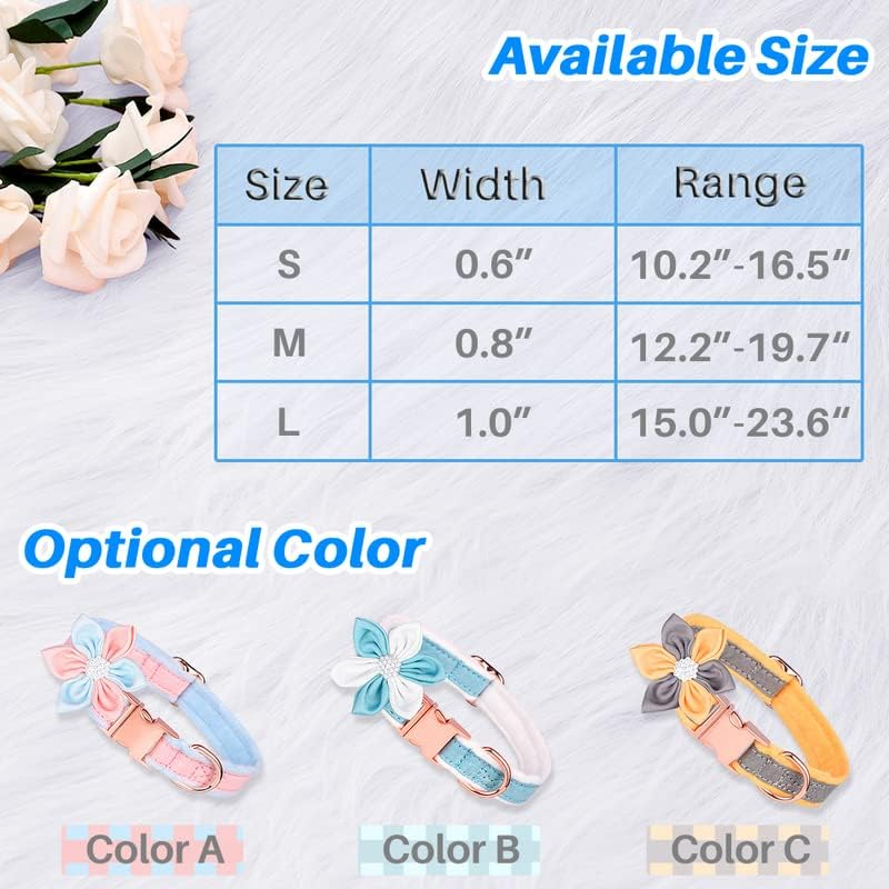 Kalevel Floral Dog Collar Breakaway Large Personalized Cat Collar Elegant Pet Collar with Flower Accessory for Rottweiler Pugs Decoration Pink Blue image number 1