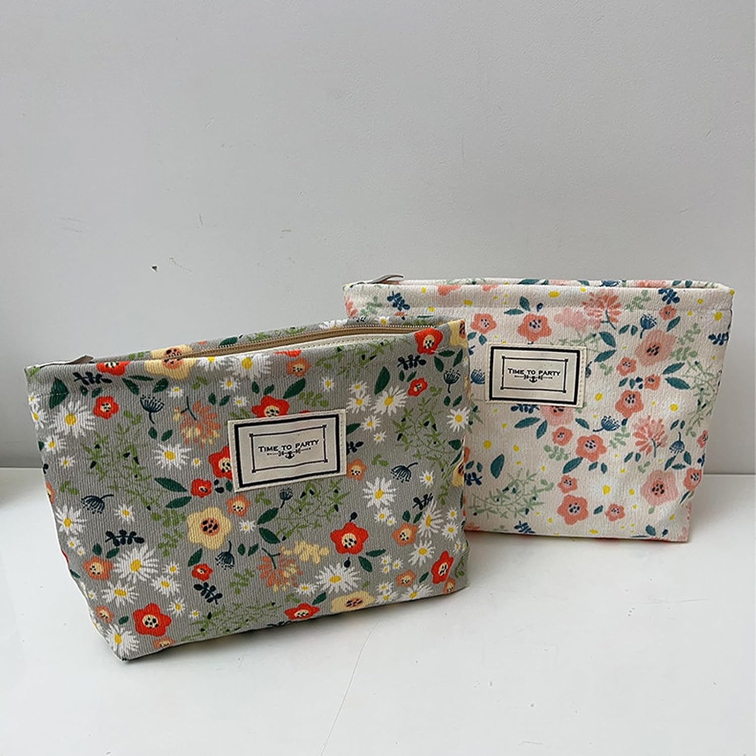 Gidary Floral Cosmetic Bag Makeup Bag Preppy Cute Corduroy Toiletry Bag for Women Travel Essentials（Green） image number 6