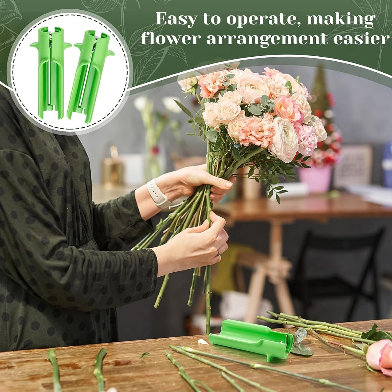Zalizr Rose Thorn Stripper Tool, Efficient Thorn and Leaf Remover, Flower Cleaner Cutter for Home, Flower Shops, Gardening & Floral Arrangements, Professional Stem Cleaning Tool (Green) image number 1
