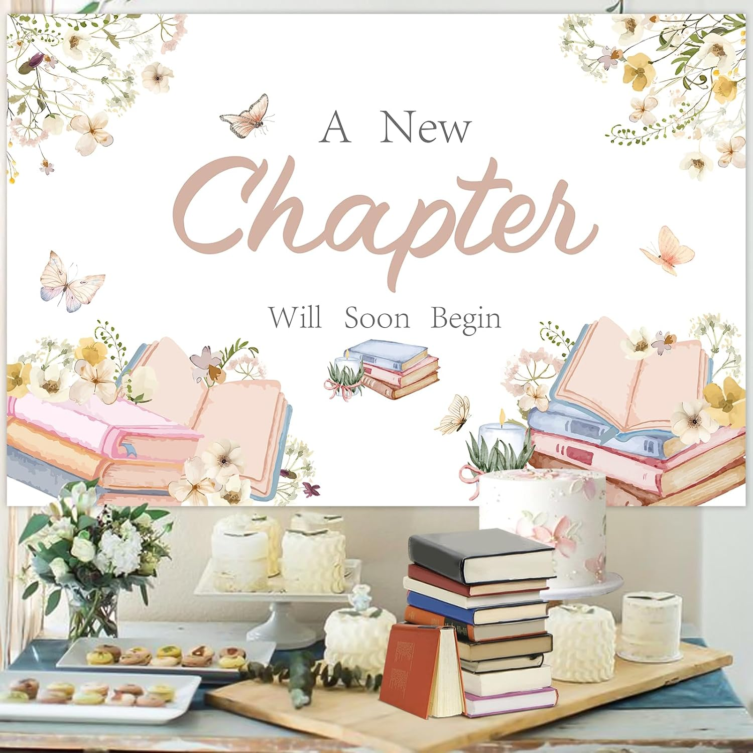 Wonmelody Storybook Baby Shower Decorations Storybook Baby Shower Backdrop a New Chapter Is about to Begin Baby Shower Decor Book Club Supplies for Book Themed Newborn Party Reading Baby Shower image number 1