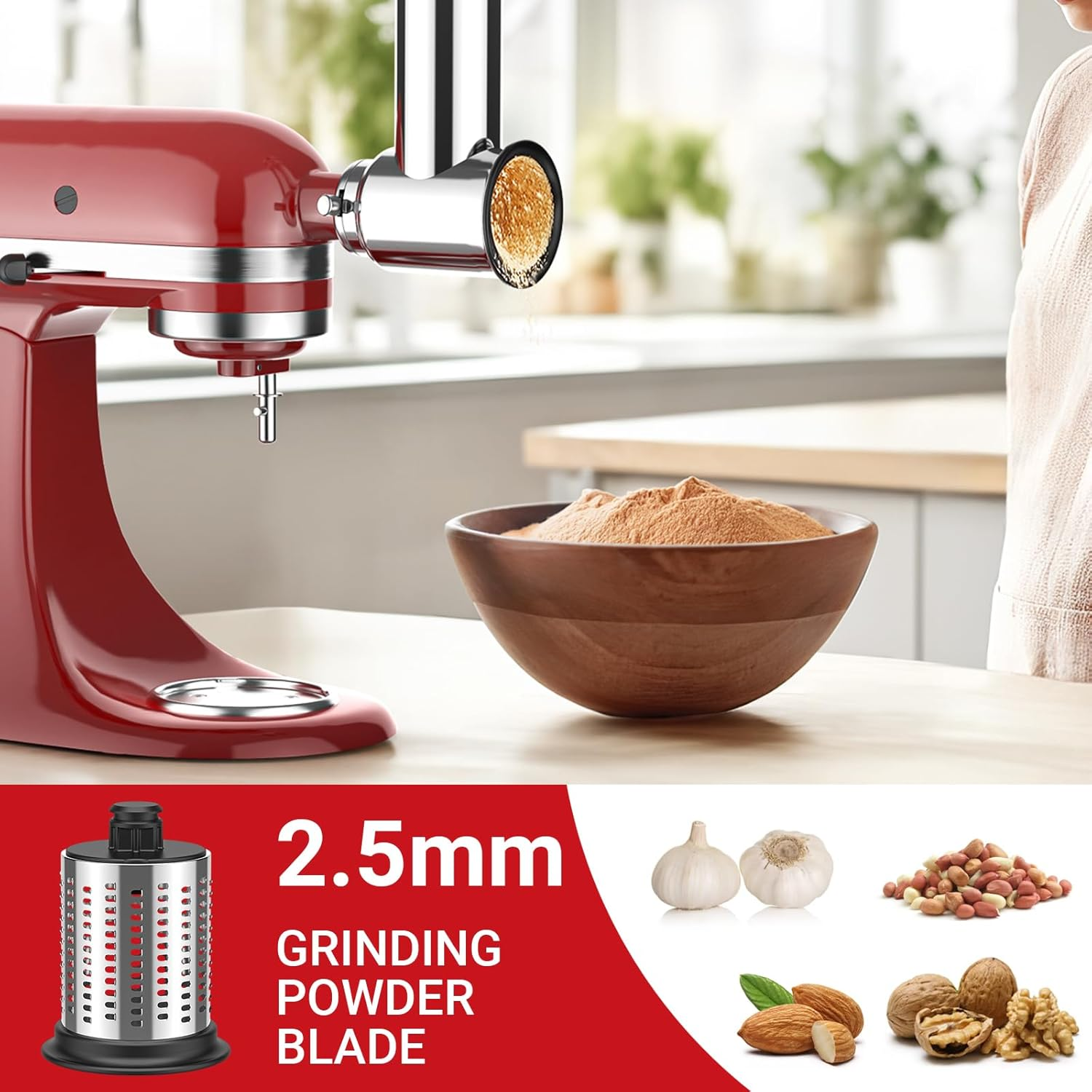 Stainless Steel Slicer Shredder Attachment for Kitchenaid Stand Mixer, Salad Machine with Vegetable Slicer, Salad Maker, Grinding Powder, Cheese Grater by Cofun